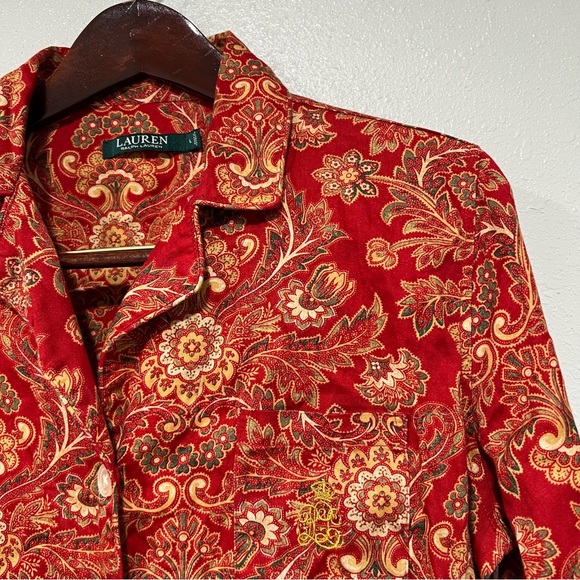 Lauren Ralph Lauren Sz L Monogramed Paisley Button Front Night Shirt Top Pajama - Picture 4 of 11